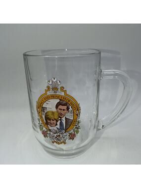 Royal Wedding Prince Charles & Lady Diana Glass Wedding Mug vintage France